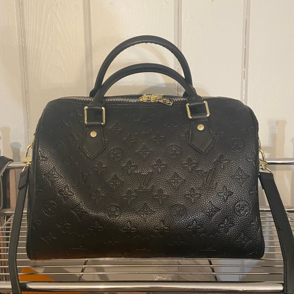 Black embossed speedy style satchel